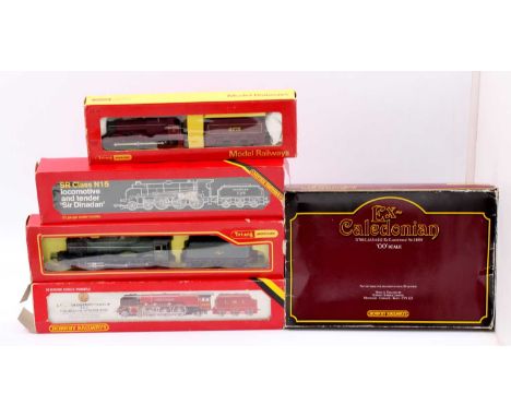 Five Hornby locos &amp; tenders: R763 Caledonian 4-2-2 LMS 14100 maroon; R251 0-6-0 LMS 3775 maroon; R154 4-6-0 Southern N.15