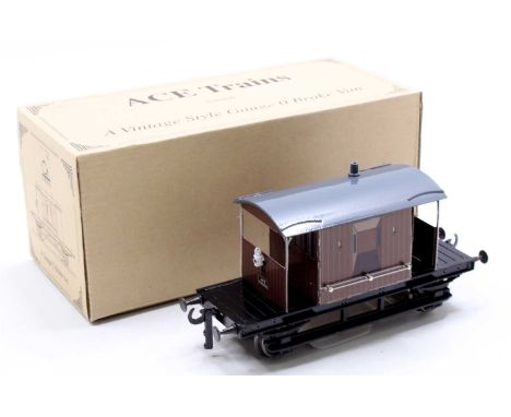 ACE Trains G4/1L 0-gauge goods brake van, fitted with 3-rail pick-ups to power rear red light. Body sides still covered with 