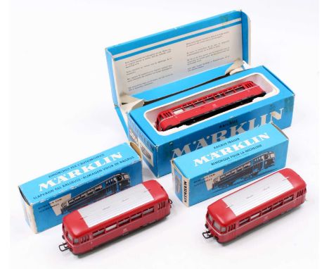 A Marklin HO gauge railbus and trailing car boxed group, to include No. 3016 and 2x No. 4018, all in original packaging