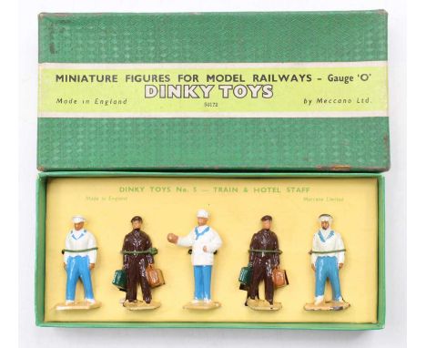 Dinky Toys Miniature Figures for Model Railways. Set no.5 Train and Hotel Staff. Original stringing. (M) (BE).