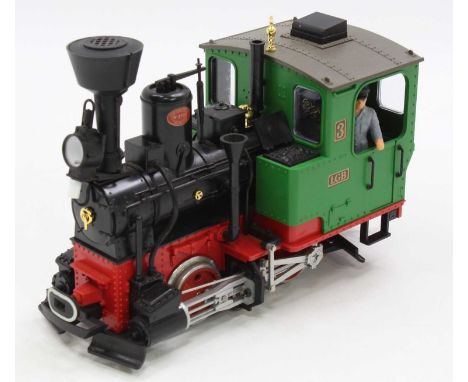 LGB 20211 G scale 45mm 040 steam locomotive finished in green numbered 3. Model features stud pickup, backhead detail, lights