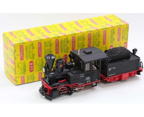 LGB 2015 G scale 45mm 0-4-0 German tender steam locomotive, finished in black with red chassis, cab side numbering is 992015.