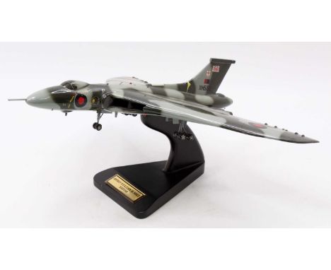 A Bravo Delta Models (Transports of Delight) 1/72 scale wooden display model of a Vulcan XH558 aircraft, housed in the origin