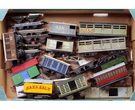 2 trays of mixed Hornby 0 Gauge and similar scale model trains together with a tray of 2 rail clockwork track