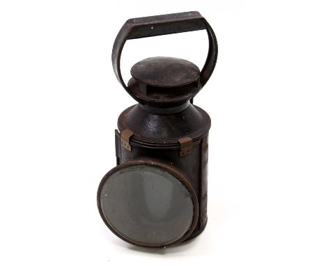A British Railways three-aspect hand lamp, complete with burner, unmarked example