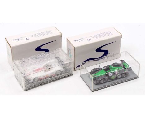2 Spark Models 1/43rd scale diecast high speed racing cars comprising No. SCPZ04 Panoz LMP007 RN 19 Le Mans 2002, and SCMG02 