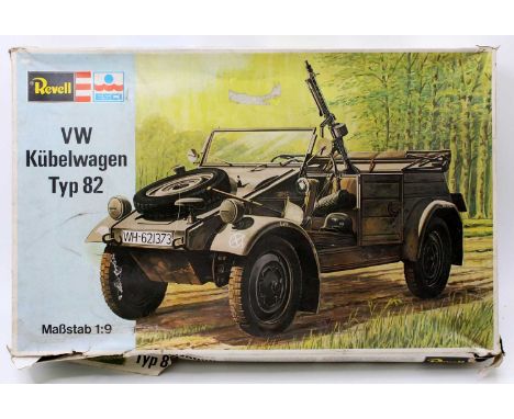 A Revell ESCI 1/9th scale VW Kubelwagen Typ 82 model kit with parts sealed in packets, comes with the instruction booklet and