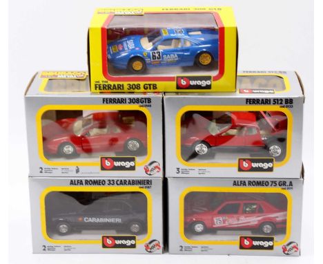 Burago 1.24 scale, Diecast with Steerable Wheels. 0148 Ferrari 308 GTB in Red, 9148 Ferrari 308 GTB ‘83 San Remo Rally in Blu