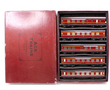 ACE Trains five coach set LMS ‘Merseyside Express’, printed windows, with coach-boards, mark on lower part of one side of all