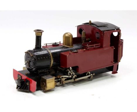 A Roundhouse Models gas powered 45mm gauge 1 scale locomotive, finished in maroon, with hinged roof to reveal backhead contro