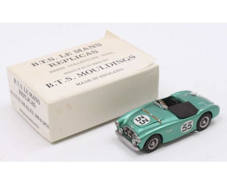 BTS Mouldings 1/43rd scale resin kit built model of a Austin Healey 100/4 1953 racing car, in the original box