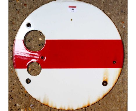 An original British Railways enamel shunting signal sign marked Ely Limited Ash 19-72 to reverse, white and red example, in g