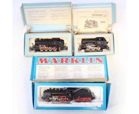 A collection of three Marklin steam outline HO scale locomotives, to include a No. 3031 81004, a No. 3000 tank loco and one o