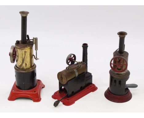 A collection of three various Mamod Fleischmann and Josef Falk vertical and horizontal steam engines, to include a Fleischman