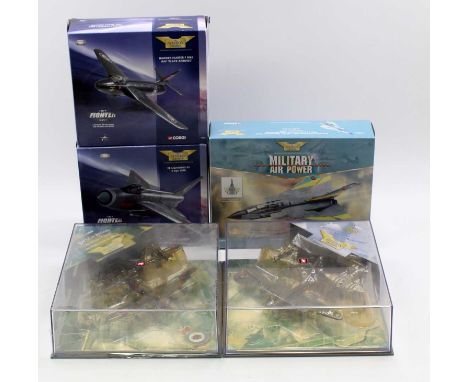 A collection of five boxed and plastic cased mixed scale Corgi Aviation Archive Aircraft, all housed in the original packagin