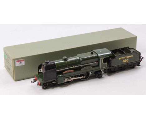 Repainted Hornby E320, 4-4-2 ‘Lord Nelson’ loco &amp; tender, black smokebox, 3 boiler bands, with Southern 850 tender, model