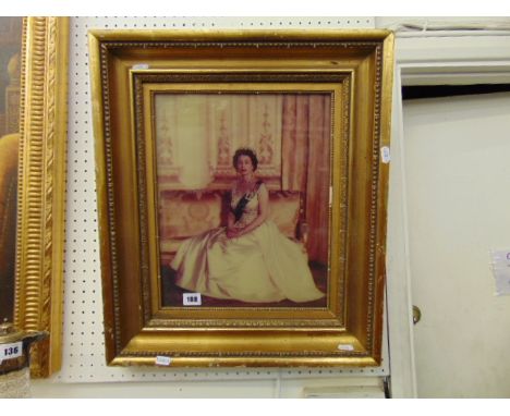 A Gilt framed print portrait Queen Elizabeth, lights up
