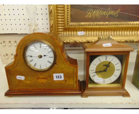 An inlaid Mahogany Edwardian mantle clock working order plus another