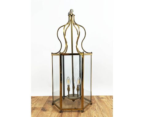 HALL LANTERN, 78cm drop not including fittings, gilt metal, glazed, three branch light. 