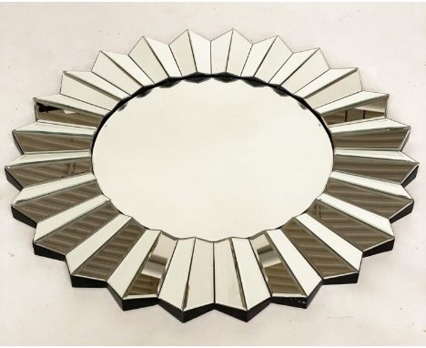 PHARMORE LTD WALL MIRROR, circular with radial facetted mirror frame, 80cm diam. 