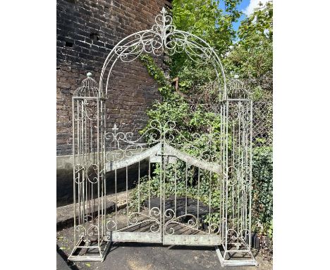 ARCHITECTURAL GARDEN GATE, 250cm high, 185cm wide, 38cm deep, Regency style, aged painted finish. 