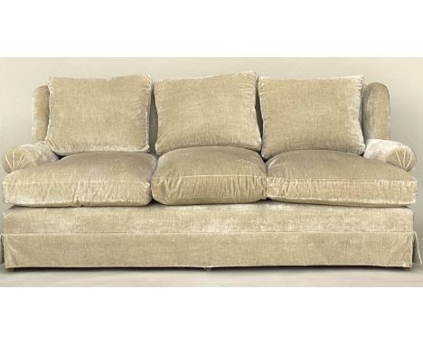 DONGHIA CLASSIC SOFA, neutral velvet upholstery, feather filled cushions and rounded arms, 215cm W. 