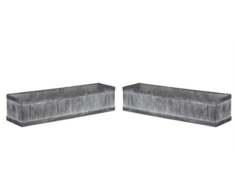 TROUGH PLANTERS, a pair, 20cm high, 90cm long, 20cm deep, galvanised metal. (2) 
