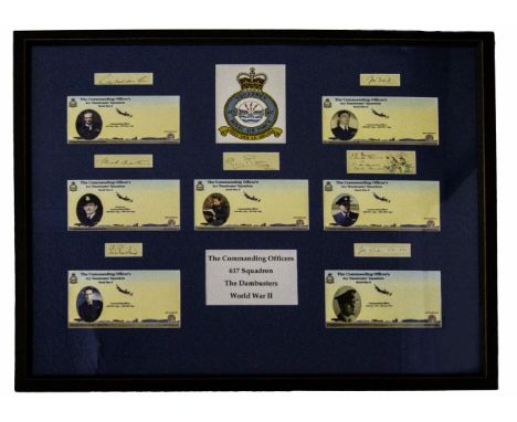 617 SQUADRON: An extremely rare, complete set of vintage signed cards by the seven Commanding Officers of No. 617 Squadron RA