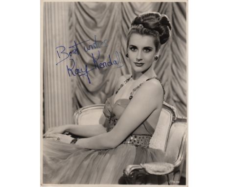 KENDALL KAY: (1927-1959) English Actress. Rare vintage signed 7½ x 9½ photograph, the image depicting Kendall seated in a hal