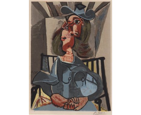  PICASSO PABLO: (1881-1973) Spanish Painter. Signed colour serigraph of Picasso's painting Girl in Chair with Hat (1952). Sig