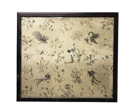 A large Chinese export silk embroidered panel, probably 17th/ early 18th century, made for the European market, perhaps Spain