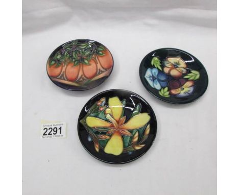 3 assorted Moorcroft pin dishes.