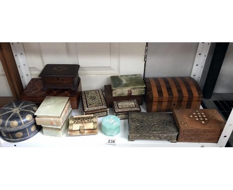 A collection of boxes including Treen, mother of pearl etc