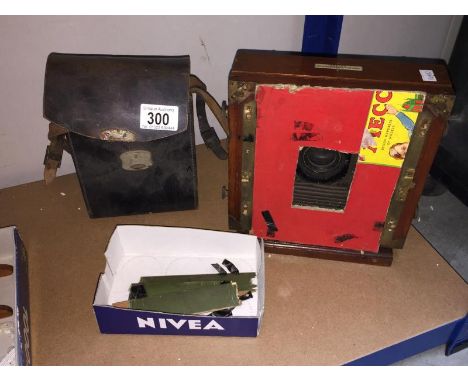 A quantity of photographic items including old plate camera A/F