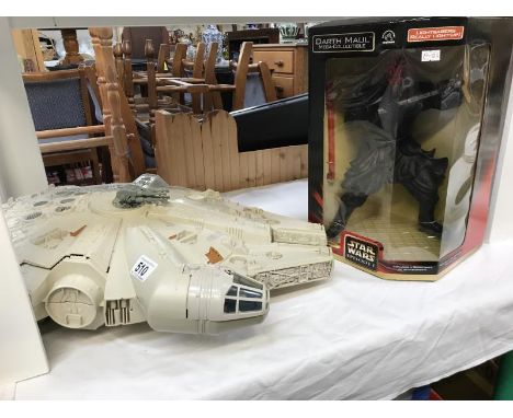 A Kenner Star Wars Millenium Falcon toy (parts missing) &amp; a boxed Star Wars Darth Maul mega collectible figure