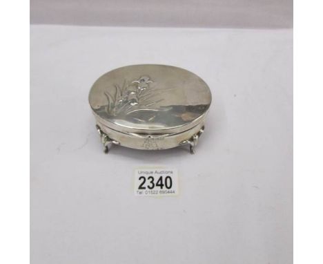 A silver art nouveau trinket box, hall mark indistinct.