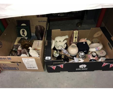 2 boxes of miscellaneous including Caithness glass, a metronome, Poole pottery, Noritake &amp; Wedgwood etc.