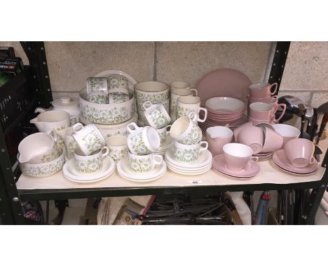 A shelf of Hornsea crockery and Gaydon Melmex melamine