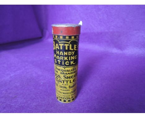 A vintage advertising tin for Battle's pig sheep cattle marking stick Victoria Chemical works Lincoln