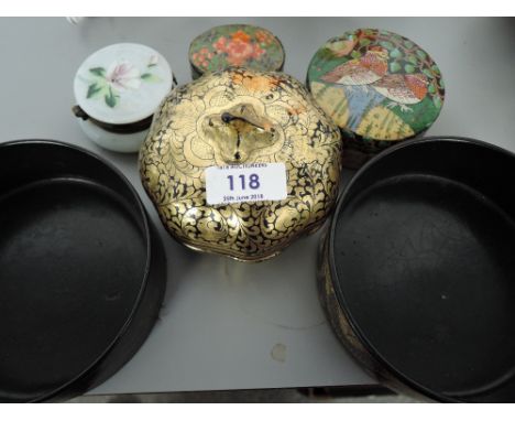 A selection of vintage papier mache trinket boxes