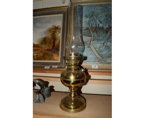 BRASS OIL LAMP AND SHADE