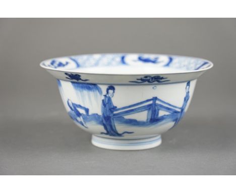 Chinese porcelain Blue and White bowl with ladies - Chenghua mark - Kangxi period 1662-1722 Height: 8cm Diameter: 16cm Restor