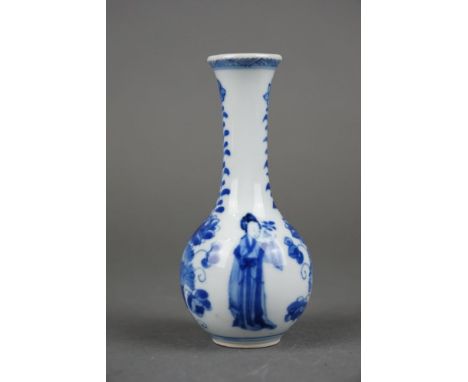 Chinese porcelain Blue and White vase with Ladies-Marked-Kangxi period 1662-1722. Height 12 cm. In good condition. No chips,h