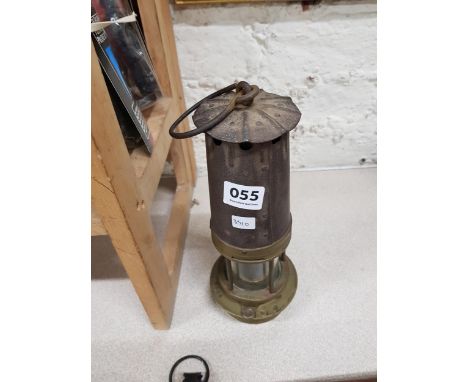 OLD BRASS MINERS LAMP 