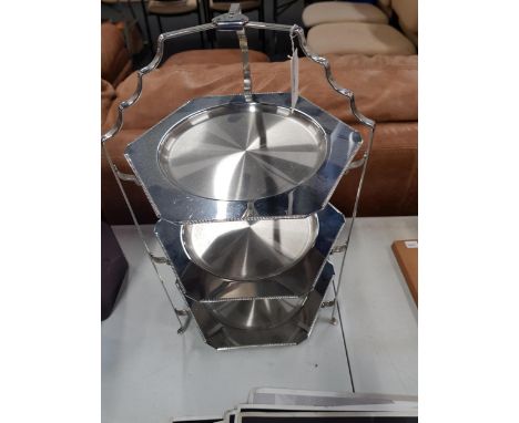 3 TIER SILVER PLATE CAKE STAND 