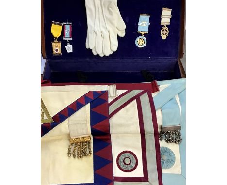 Masonic Regalia, includes 4 medals (jewels), Ecclesbourne Lodge 1892, Derbyshire 1988 G.C Festival &amp; two others (one silv