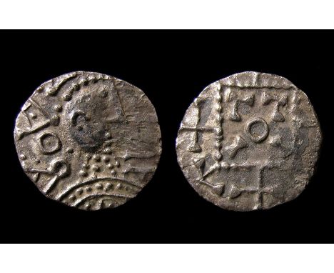 Anglo-Saxon Silver Sceatta Series R VariantObverse: Radiate bust right, AoA behind with annulet. Triangular neck and runic le