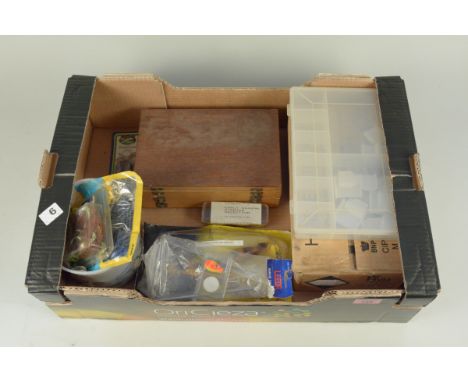 A selection of artificial sea baits and lures plus a vintage box of fishing flies etc