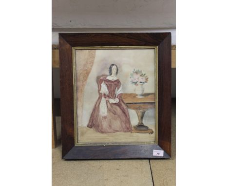 A 19th Century watercolour portrait of a seated lady in a swept rosewood frame, 35cm x 29cm