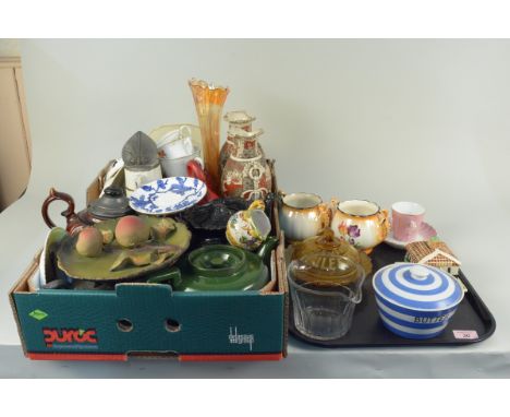 A mixed lot of assorted china and glass including Cornish kitchen ware butter dish, early 19th Century wine glass cooler, Vic